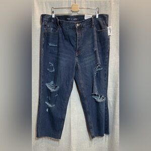 OLD NAVY distressed slouchy straight high-rise secret-slim pocket crop jeans. 22